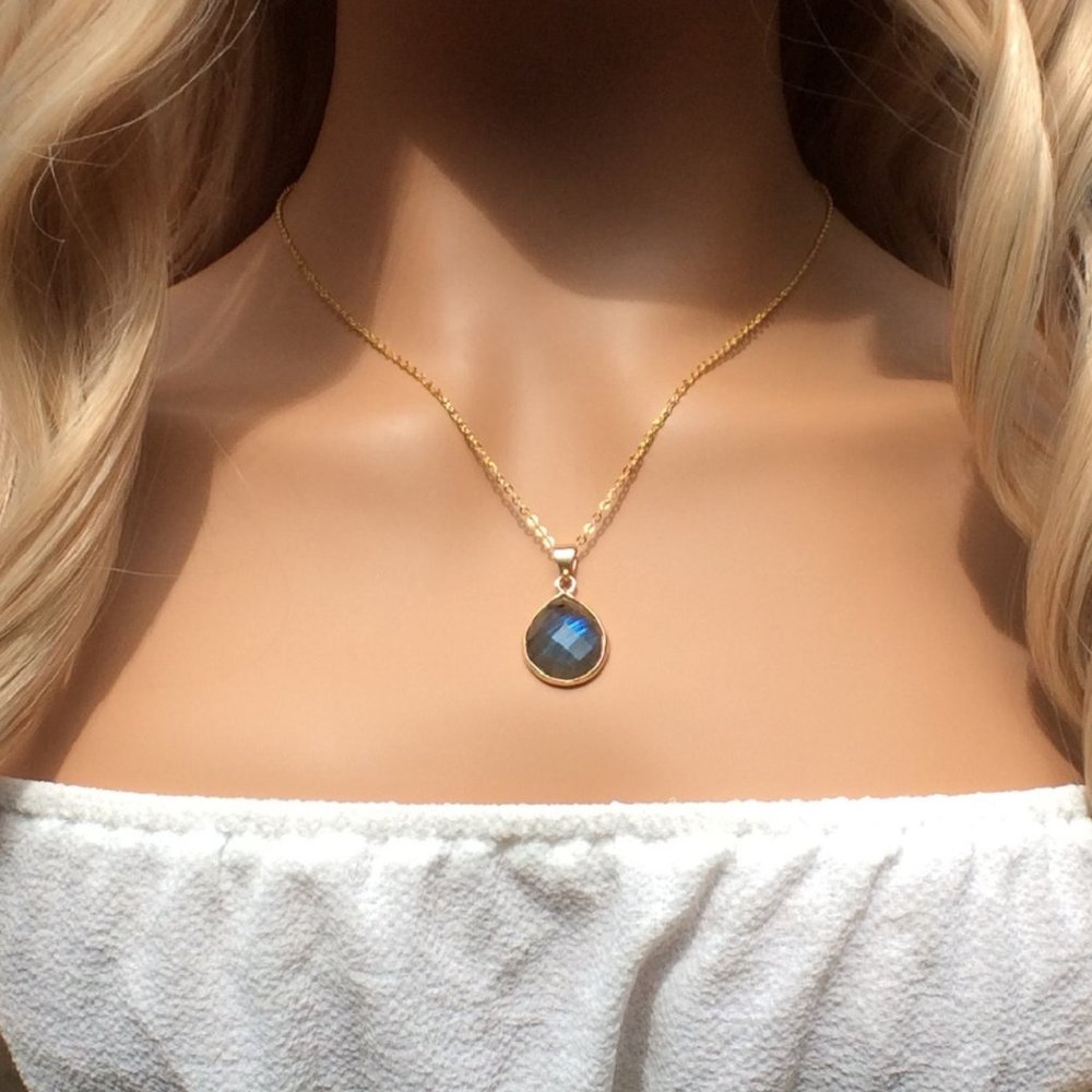 Labradorite necklace - teardrop pendant, healing necklace